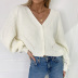 Cardigan Solid Color V-Neck Lantern Sleeve Button Knitted Cardigan NSYF1846