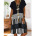 Printed Stitching Short-sleeved V-neck Dress NSYF1840