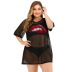 Large Size Sequined Lips Applique Sexy See-Through Mesh Short Simple T-Shirt NSOY27390