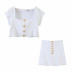Summer new two-piece short-sleeved knitted T-shirt high waist short skirt suit  NSLD27740
