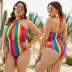 plus size contrast color stripe one-piece swimsuit  NSLM27911