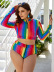 rainbow stripes plus size split swimsuit  NSLM27917