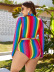 rainbow stripes plus size split swimsuit  NSLM27917