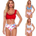 new split high waist flashing three primary colors printed bikini swimsuit  NSHL27980