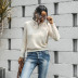 casual oblique shoulder button pullover sweater  NSMY28167