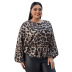 leopard print puff sleeve round neck shirt NSDF28176