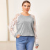 solid color lace long sleeve plus size tops NSDF28177