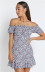 one-shoulder design puff sleeve summer high-waist floral A-line skirt NSLD28338