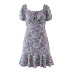one-shoulder design puff sleeve summer high-waist floral A-line skirt NSLD28338