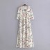 spring cotton water print buttoned middle sleeve long dress  NSAM28400