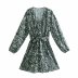 new style pleated printing bubble long-sleeved V-neck dress  NSAM28409