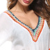 stitching ruffled loose solid color beach sunscreen blouse NSOY28434
