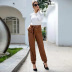 solid color bow tie high waist pants NSSA28589