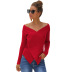 solid color V-neck pullover sweater NSSA28592