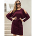 autumn new solid color strapless high waist butterfly lace long sleeve dress  NSSA28599