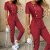solid color short sleeve square collar jumpsuit NSZH28697