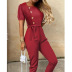 solid color short sleeve square collar jumpsuit NSZH28697