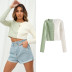 contrast color short cropped knitted cardigan   NSLD28945