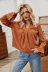 Fashion trumpet sleeve V-neck autumn cotton and linen solid color loose long-sleeved casual t-shirt NSLM29034
