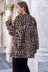 leopard print pockets mid-length imitation fur coat  NSLM29045