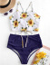 Sunflower Print New Split Swimsuit NSHL29148
