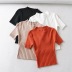High round neck solid color elastic sleeve T-shirt  NSHS29340