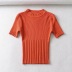 High round neck solid color elastic sleeve T-shirt  NSHS29340
