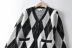 V-neck single-breasted diamond-shaped slim ong-sleeved knitted cardigan NSHS29383