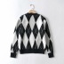 V-neck single-breasted diamond-shaped slim ong-sleeved knitted cardigan NSHS29383