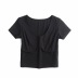 solid color double chest line short sleeve T-shirt   NSHS29404
