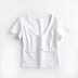 solid color double chest line short sleeve T-shirt   NSHS29404