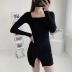 elastic square neck tight-fitting dress NSHS29431
