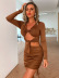new sexy wrapped chest long-sleeved top pleated skirt two-piece suit NSYI29583