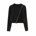 Oblique zipper round neck short cross stitching sweater NSAC29587