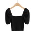 retro puff sleeve square neck knitted top NSAC29601
