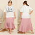 Short-Sleeved Letter Printed Solid Color Loose Pleated Skirt Casual 2 Piece Suit NSJR29896