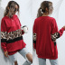 hit color casual loose leopard stitching top  NSJR29898