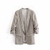 solid color pockets pleated sleeve casual blazer NSAM29930