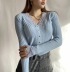 spring new lace stitching V-neck single-breasted knitted top NSAC29999
