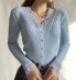 spring new lace stitching V-neck single-breasted knitted top NSAC29999