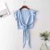 summer fashion new cotton and linen lace short-sleeved knotted shirt NSAC30010