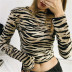 Leopard print round neck long-sleeved top NSAC30016