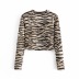 Leopard print round neck long-sleeved top NSAC30016