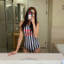 striped backless one-piece swimsuit  NSHL30099