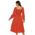 spring and autumn new fashion square collar slimming waist split long-sleeved dress  NSJR30258