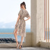 summer new V-neck snakeskin pattern casual print mid-length short-sleeved dress NSJR30264