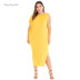 plus size irregular elastic solid color long dress NSJR30273