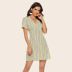 Summer New Lemon Yellow Striped Sexy V-neck Short Sleeve Dress  NSJR30281