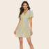 Summer New Lemon Yellow Striped Sexy V-neck Short Sleeve Dress  NSJR30281