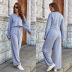 V-neck pleated long-sleeved shirt wide-leg pants two-piece  NSLM30313